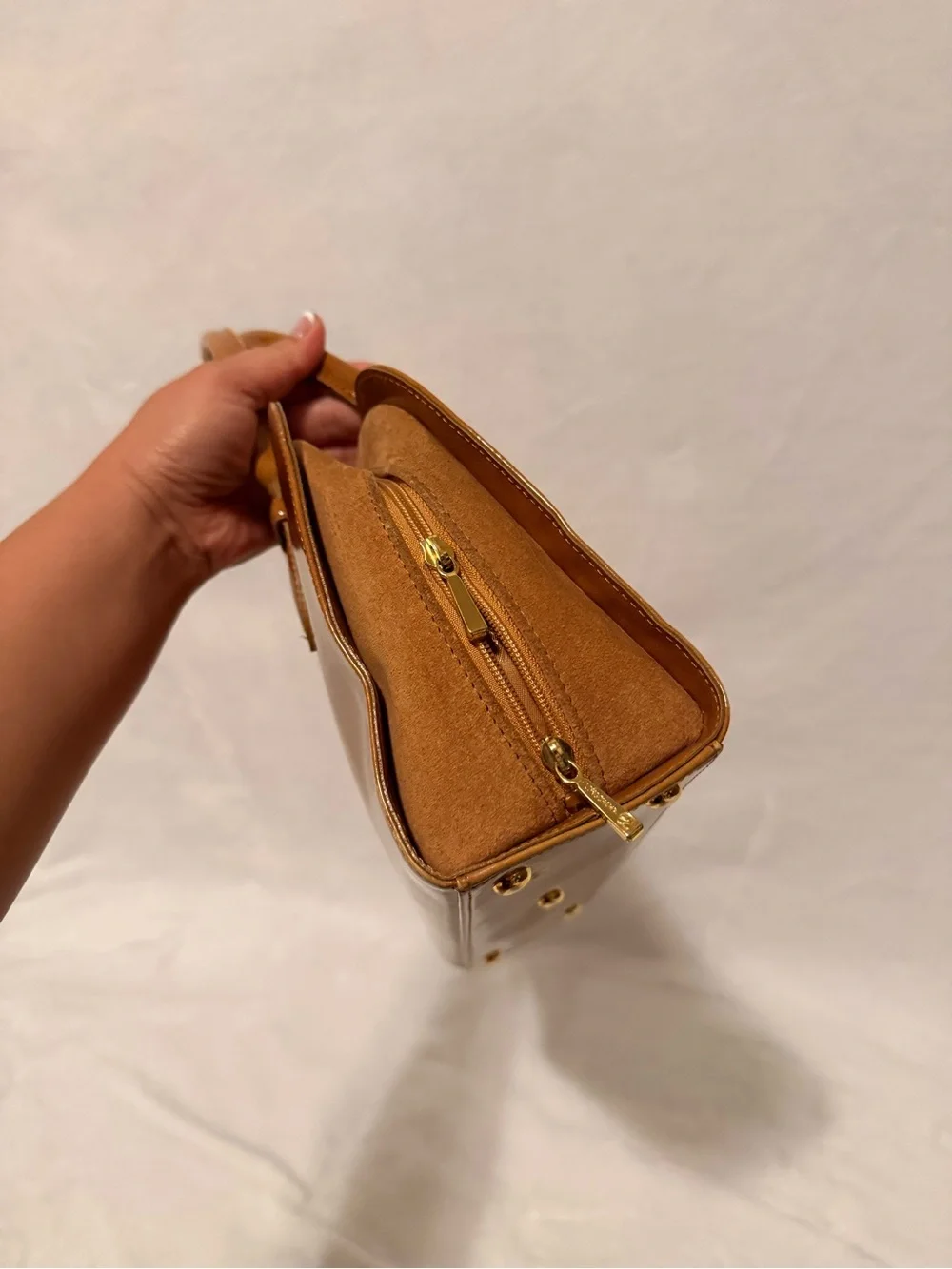 Vintage Longchamp Light Brown Patent Leather Handbag.